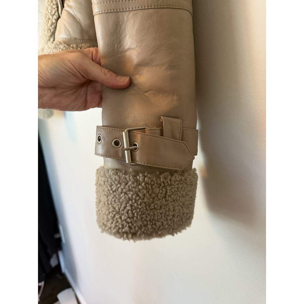 Apparis Jay Faux Leather & Faux Shearling Moto Jacket Taupe Sz M $465 NWT - Picture 6 of 16